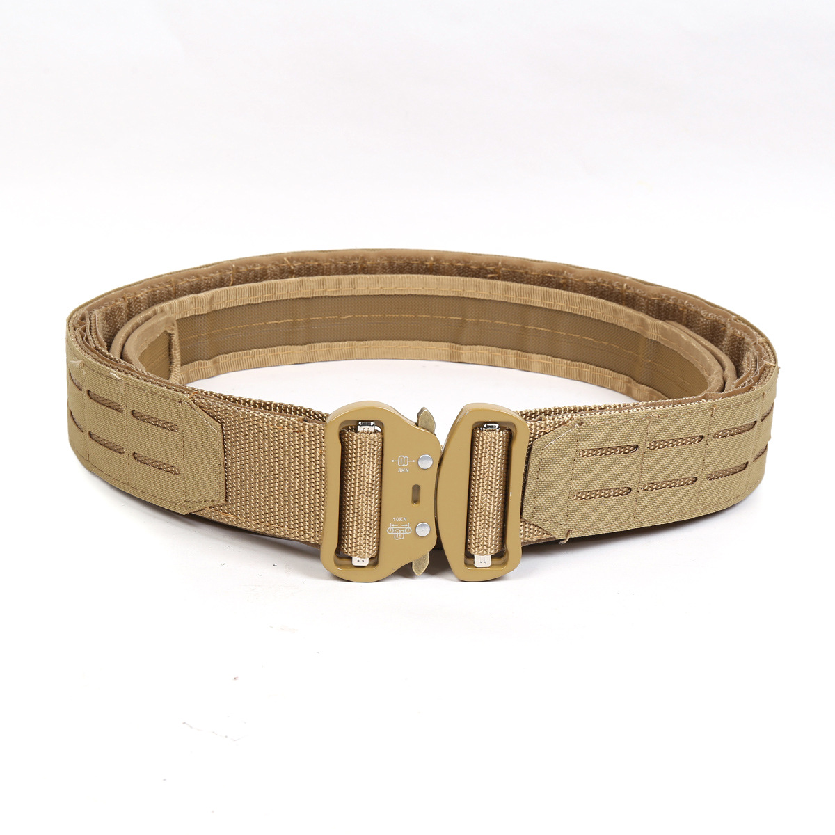V888-ELOSUNG29510-202506051127-00 Dual Layer Quick Release Tactical Belt - Attachment System, Alloy Cobra Buckle, Adjustable Nylon(Khaki) - Image 1