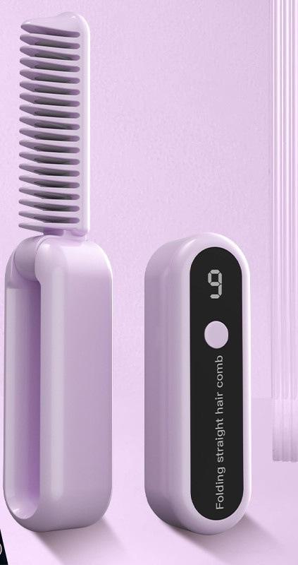 V888-ELOSUNG29671-202506101144-00 Foldable Wireless Hair Straightener Comb - 9 Temperature Settings, Anti-Scald, USB-C Rechargeable(purple) - Image 1
