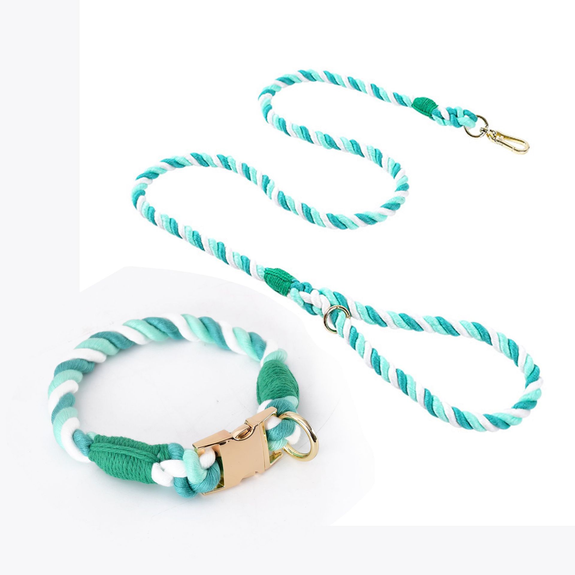 V888-ELOSUNG31085-202505231232-00 Handmade Gradient Rope Dog Collar & Leash Set - Colorful Braided Cotton (Light green - Size M) - Image 1