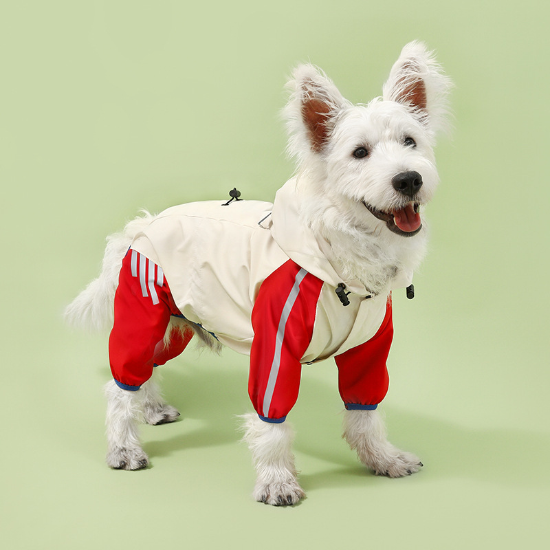 V888-ELOSUNG31098-202505231253-00 Colorblock (Beige red) Dog Raincoat - Waterproof with Hood and Reflective Strips (Size L) - Image 1