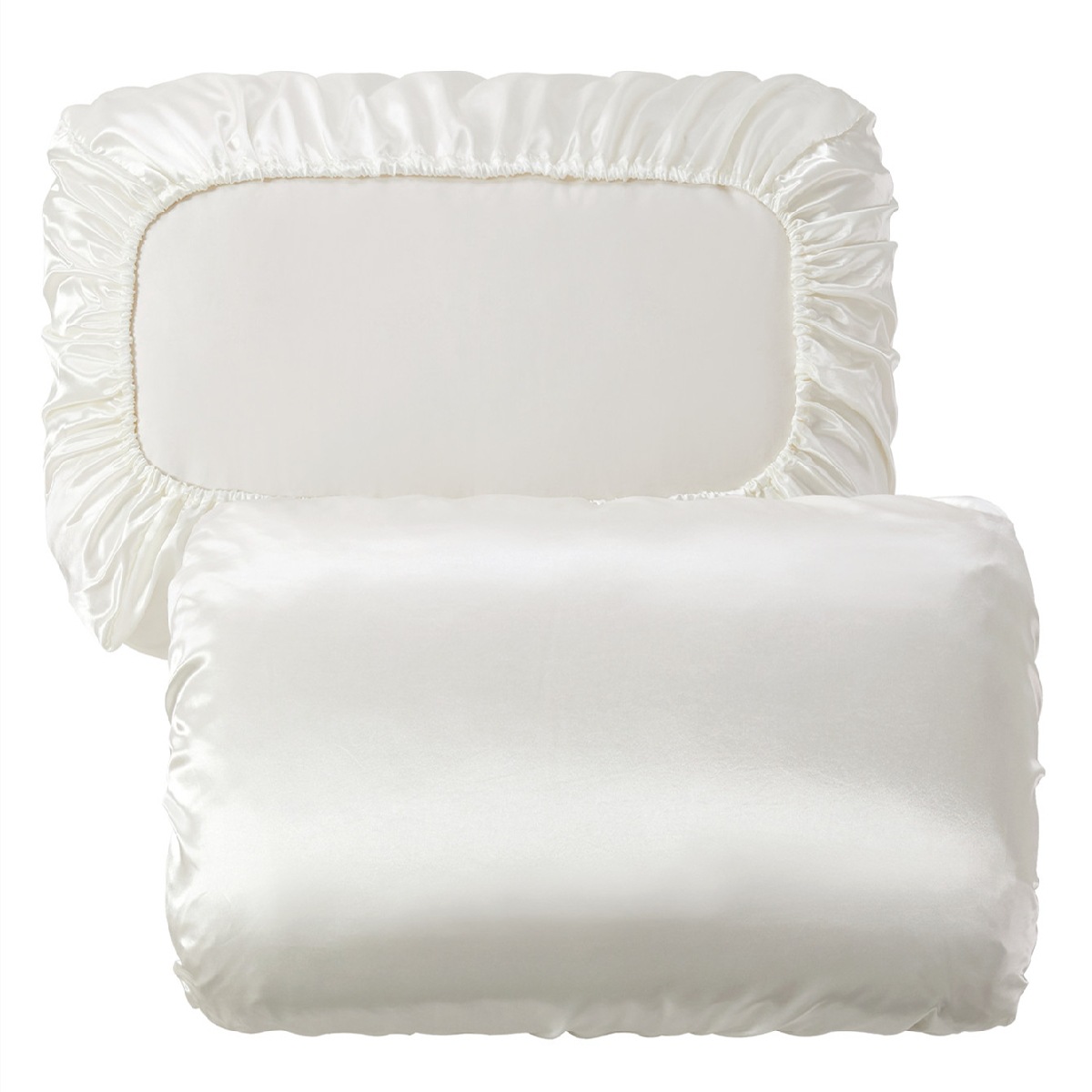 V888-ELOSUNG31123-202505231338-00 Beige Silky Satin Pillowcase Pair - Smooth for Hair & Skin, Elastic Fitted (46x70+16cm) - Image 1