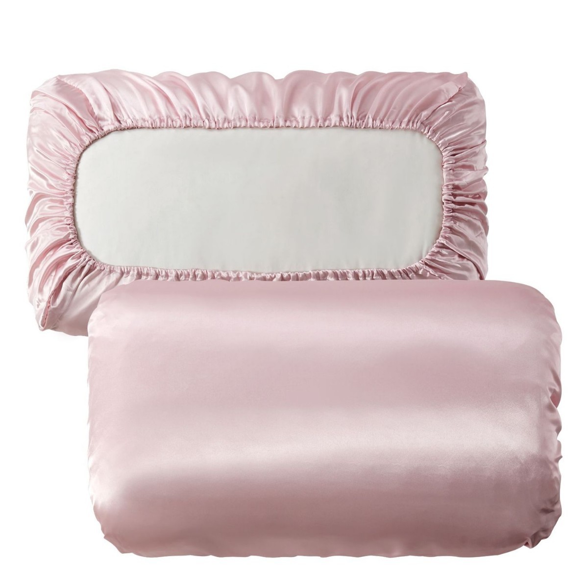 V888-ELOSUNG31125-202505231340-00 Pink Silky Satin Pillowcase Pair - Smooth for Hair & Skin, Elastic Fitted (46x70+16cm) - Image 1