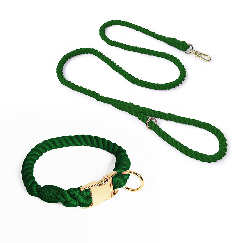 V888-ELOSUNG31194-202505281131-00 Handmade Rope Dog Collar and Leash Set - Colorful Woven Cotton (Dark green - Size XL) - Image 1