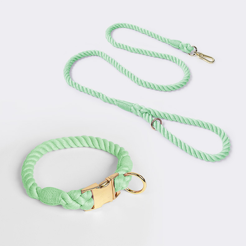 V888-ELOSUNG31259-202505301153-00 Handmade Rope Dog Collar and Leash Set - Colorful Woven Cotton Cotton (Mint green - Size S) - Image 1