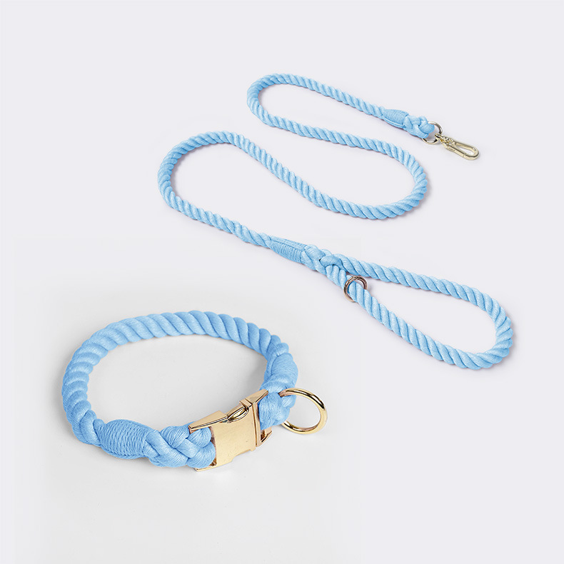 V888-ELOSUNG31260-202505301153-00 Handmade Rope Dog Collar and Leash Set - Colorful Woven Cotton Cotton (Sky blue - Size S) - Image 1