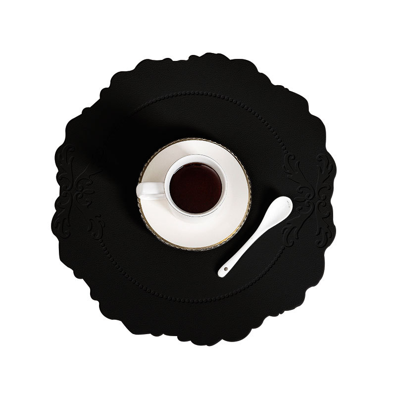 V888-ELOSUNG31303-202505301212-00 4 pcs Retro Faux Leather Placemat - Waterproof & Oil-Proof Dining Table Mat (Black) - Image 1