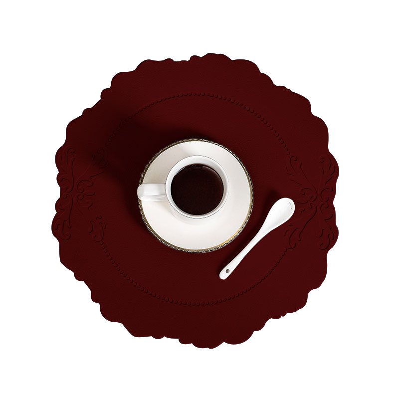 V888-ELOSUNG31304-202505301213-00 4 pcs Retro Faux Leather Placemat - Waterproof & Oil-Proof Dining Table Mat (Wine red) - Image 1