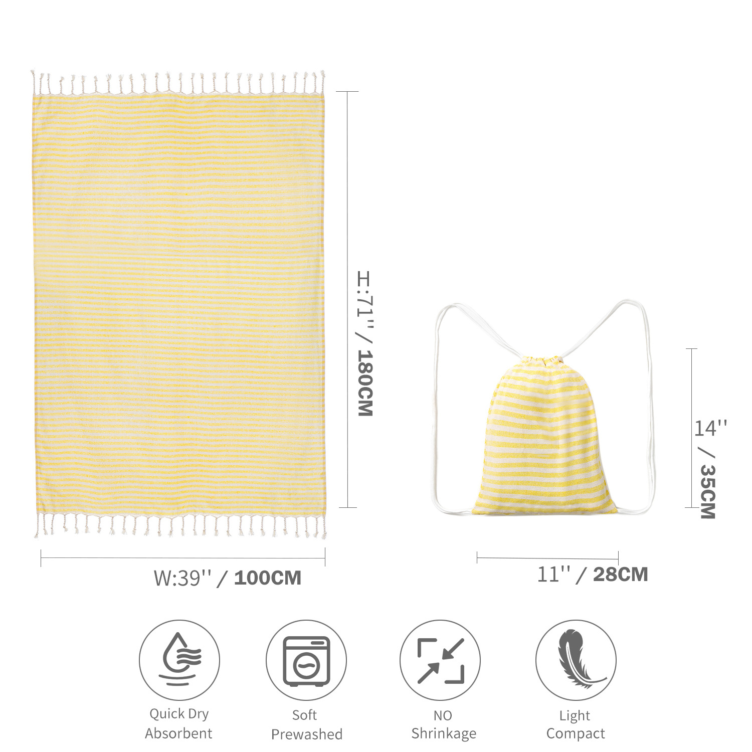 V888-ELOSUNG32023-202505261510-00 Yellow Chic Lightweight Nylon Drawstring Tote Bag - Multi-Pocket Casual Shoulder & Crossbody - Image 1