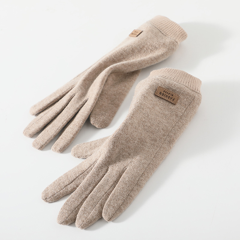 V888-ELOSUNG32027-202505261512-00 Beige Elegant Women's Wool Blend Winter Gloves - Cozy Fleece-Lined Touchscreen Warmth - Image 1