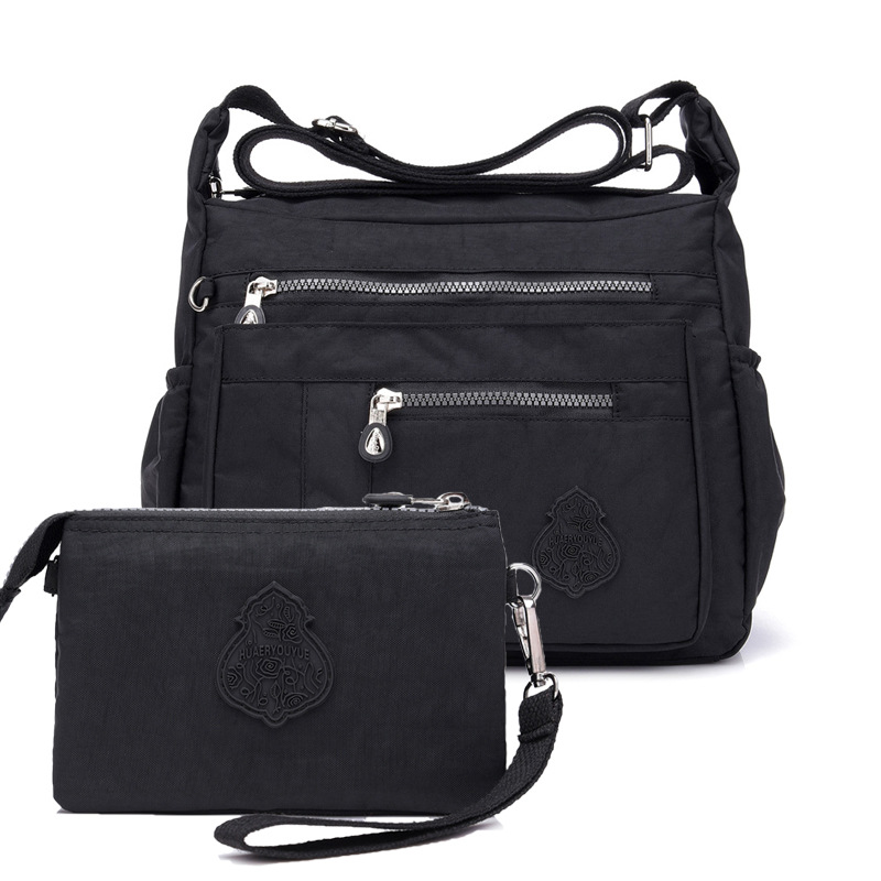 V888-ELOSUNG32058-202505261535-00 Black Versatile Womens Nylon Water-Repellent Crossbody Shoulder Bag Set with Matching Clutch Pouch - Lightweight & Multi-Pocket - Image 1