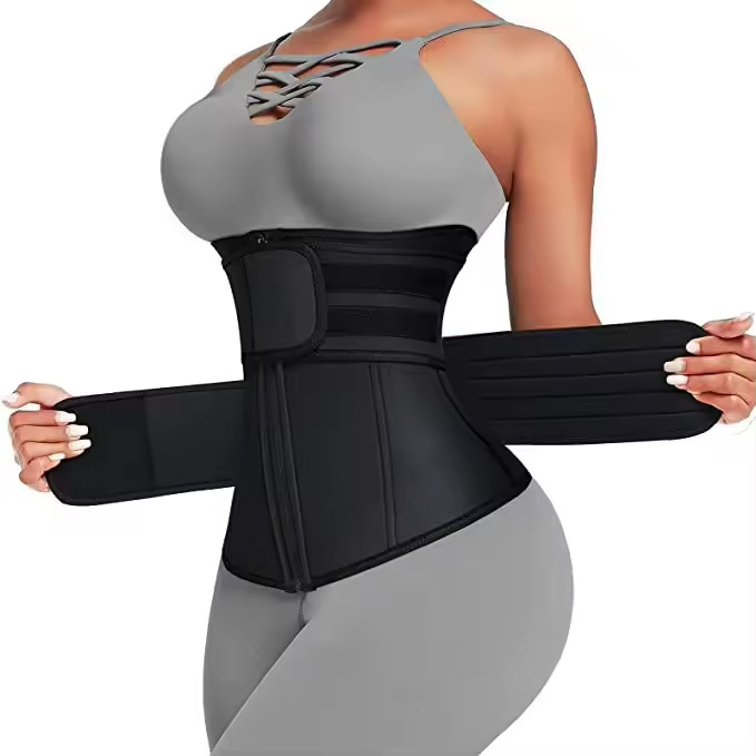 V888-ELOSUNG32094-202505281026-00 Size M Black Womens Sweat-Enhancing Waist Trainer Belt - Dual Strap Zipper Tummy Control Cincher for Workout & Postpartum Shaping - Image 1
