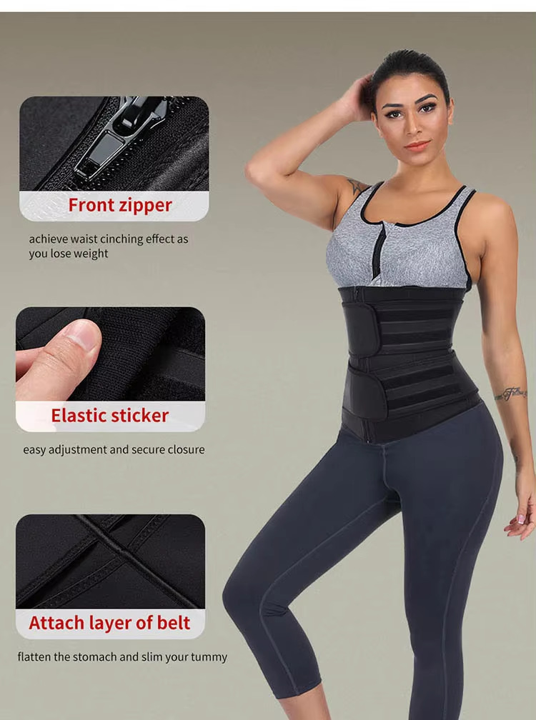 V888-ELOSUNG32099-202505281105-00 Size 4XL Black Womens Sweat-Enhancing Waist Trainer Belt - Dual Strap Zipper Tummy Control Cincher for Workout & Postpartum Shaping - Image 1