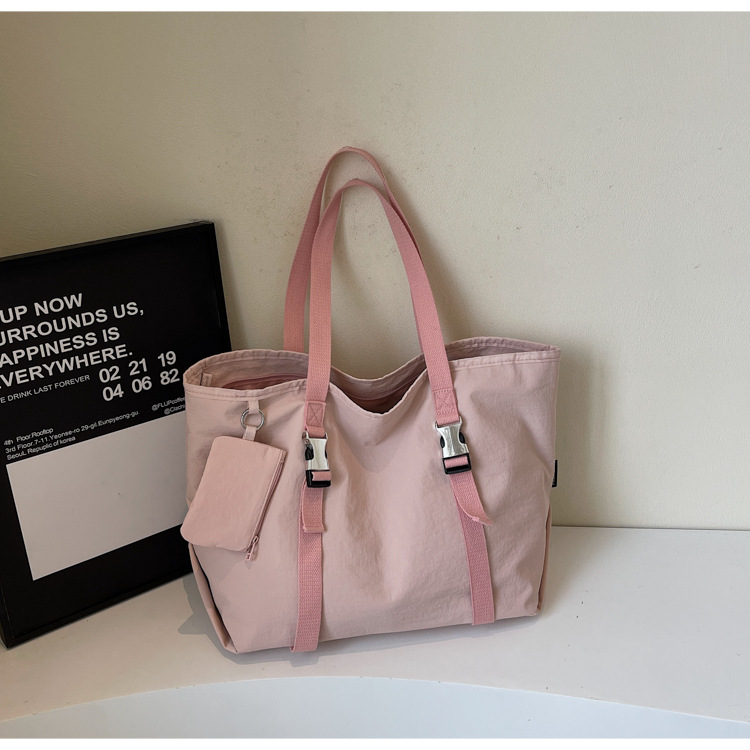 V888-ELOSUNG32138-202505301142-00 Pink Women's Large Capacity Nylon Tote Bag - Stylish Casual Shoulder with Detachable Pouch - Image 1