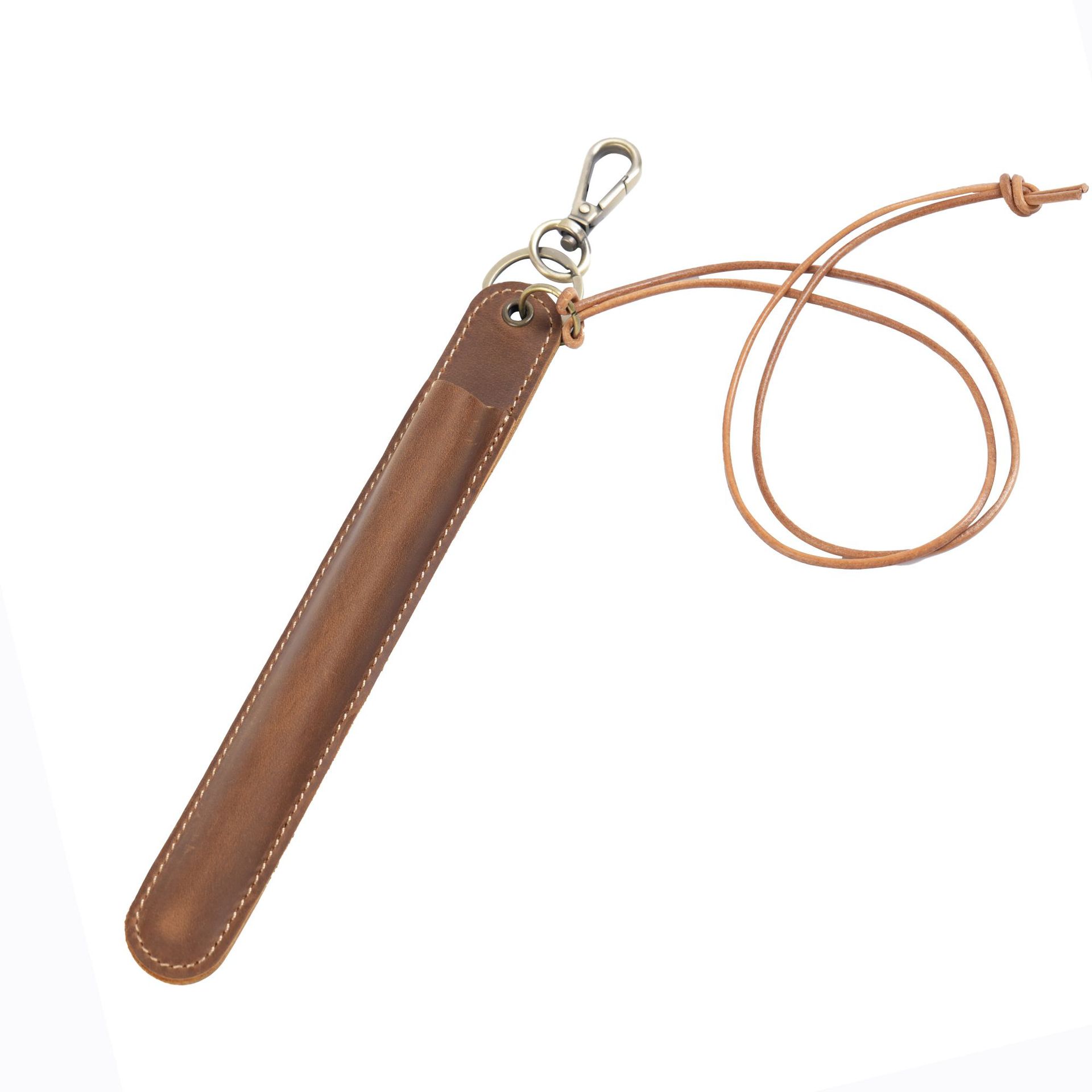 V888-ELOSUNG32144-202505301145-00 Brown Vintage Top-Grain Leather Pen Sleeve Holder with Neck Strap - Protective Single Pen Case - Image 1