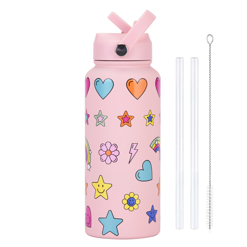 V888-ELOSUNG32190-202506051741-00 Style 11G Colorful Plaid Vibrant Fun Print 1L Stainless Steel Insulated Water Bottle - 32oz Large Capacity with Straw Lid & Carry Handle - BPA-Free - Image 1