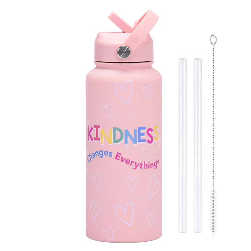 V888-ELOSUNG32192-202506051742-00 Style 11A Pink Vibrant Fun Print 1L Stainless Steel Insulated Water Bottle - 32oz Large Capacity with Straw Lid & Carry Handle - BPA-Free - Image 1