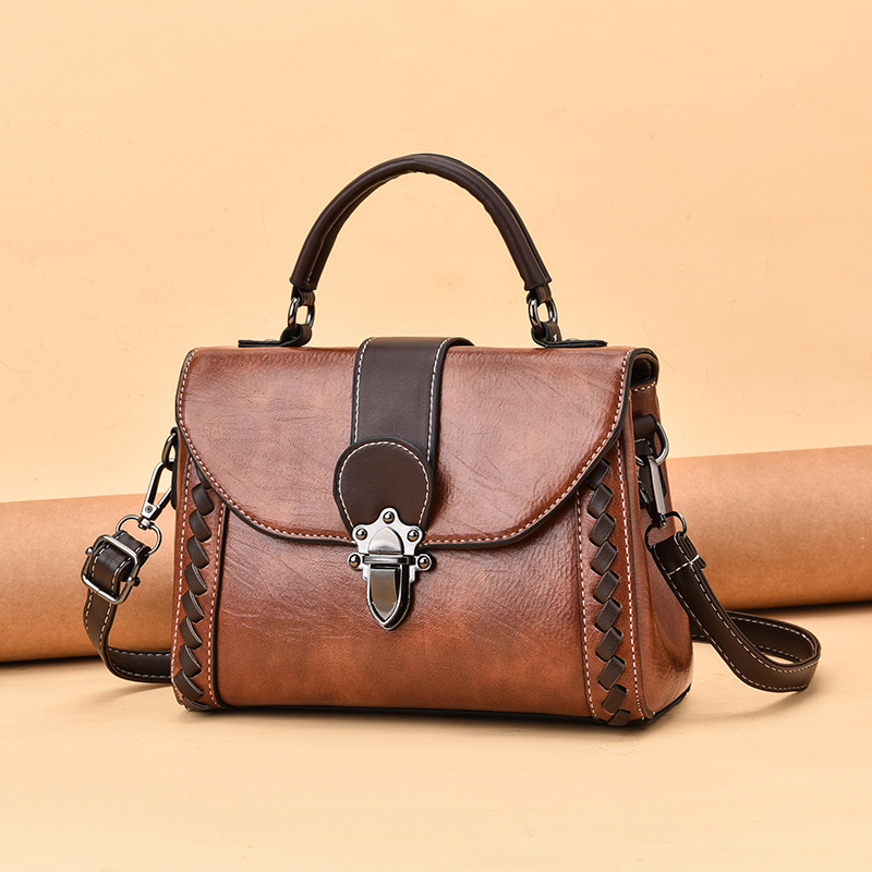 V888-ELOSUNG32203-202506051612-00 Brown Elegant Women's PU Leather Top Handle Satchel - Versatile Crossbody Bag with Classic Clasp & Braided Detail - Image 1