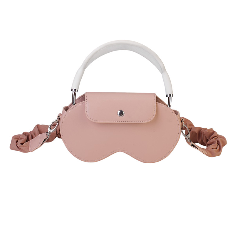 V888-ELOSUNG32226-202506051911-00 Pink Chic PU Leather Crossbody Storage Bag for Apple AirPods Max - Protective Case with Ruched Fabric Strap & Top Handle - Image 1