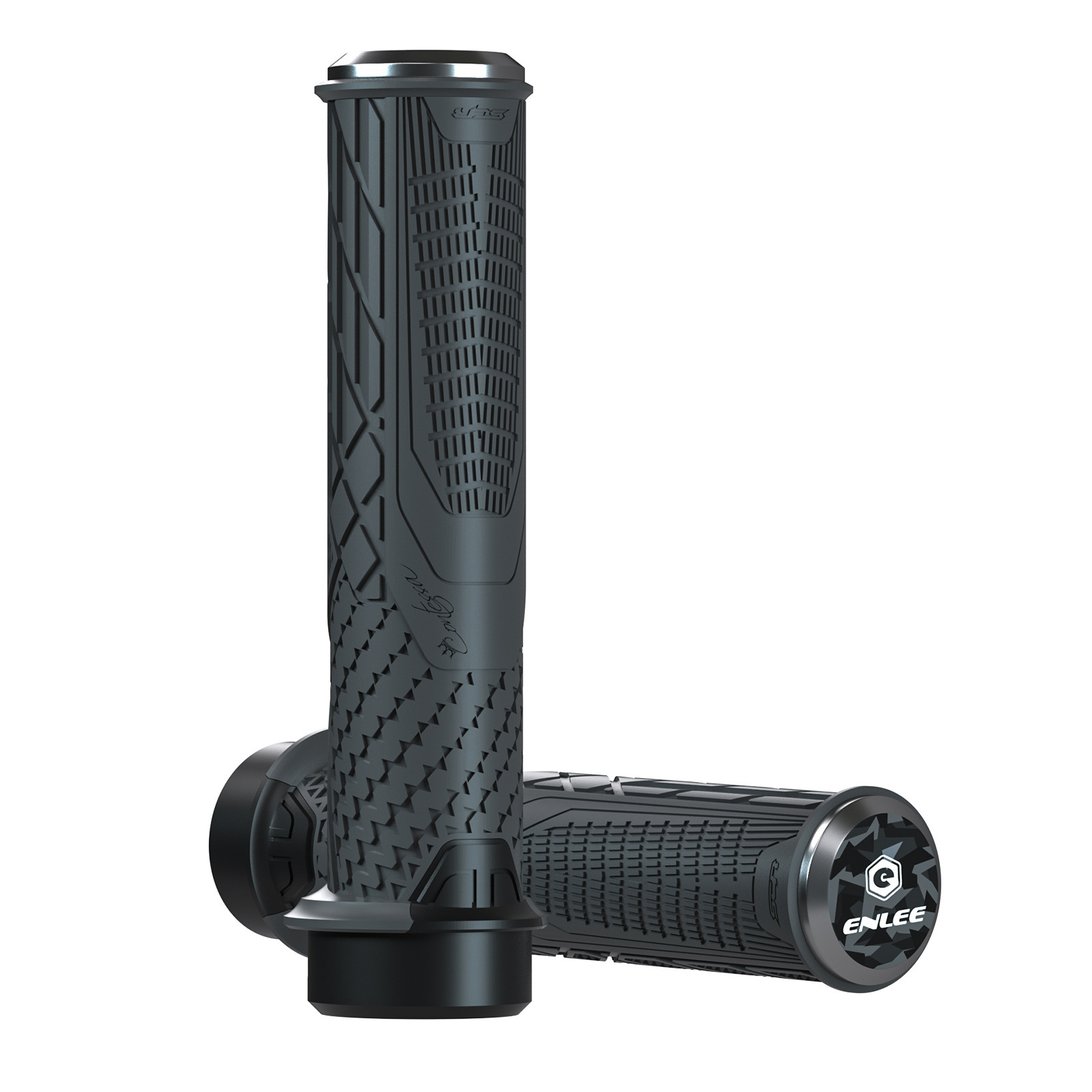 V888-ELOSUNG32250-202506061827-00 Dark Grey Ergonomic Lock-On Bike Grips - Anti-Slip TPR Rubber, Alloy Rings & Plugs for MTB & Commuter Bikes - Image 1