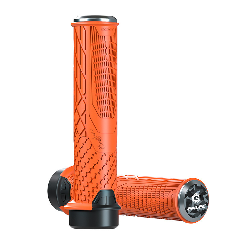 V888-ELOSUNG32253-202506061826-00 Orange Ergonomic Lock-On Bike Grips - Anti-Slip TPR Rubber, Alloy Rings & Plugs for MTB & Commuter Bikes - Image 1