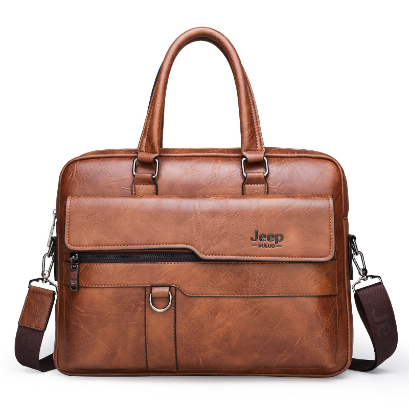 V888-ELOSUNG32266-202506061832-00 Brown Men's PU Leather Briefcase - Vintage Style Laptop Messenger Bag, Crossbody Satchel for Business & Casual - Image 1