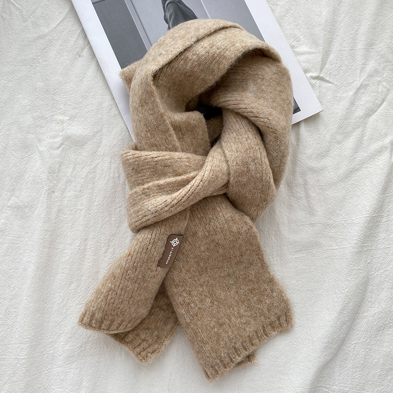 V888-ELOSUNG32292-202506091614-00 Khaki Luxuriously Soft Wool Blend Knit Scarf - Cozy Warm Solid Colour Unisex Winter Essential - Image 1