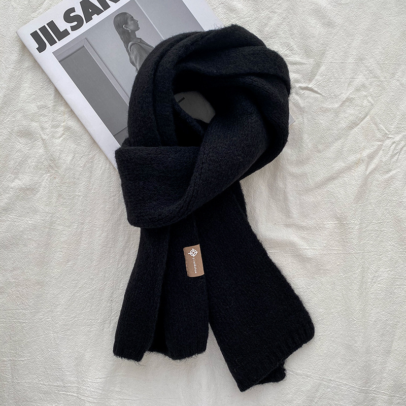 V888-ELOSUNG32295-202506091614-00 Black Luxuriously Soft Wool Blend Knit Scarf - Cozy Warm Solid Colour Unisex Winter Essential - Image 1