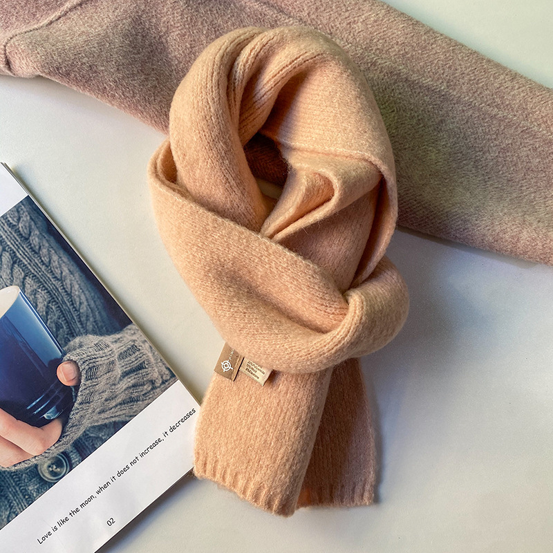 V888-ELOSUNG32314-202506101832-00 Pink Luxuriously Soft Wool Blend Knit Scarf - Cozy Warm Solid Colour Unisex Winter Essential - Image 1