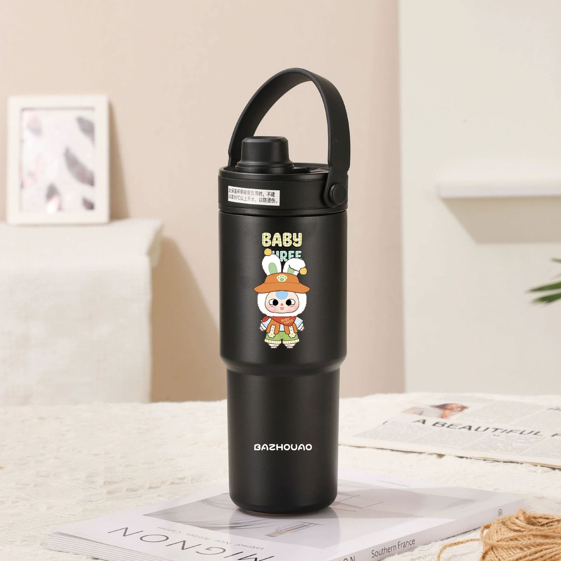 V888-ELOSUNG33009-202505261620-00 Black - Baby 3 30oz Ceramic-Lined Insulated Tumbler with Handle, 735ml Stainless Steel Travel Mug - Image 1
