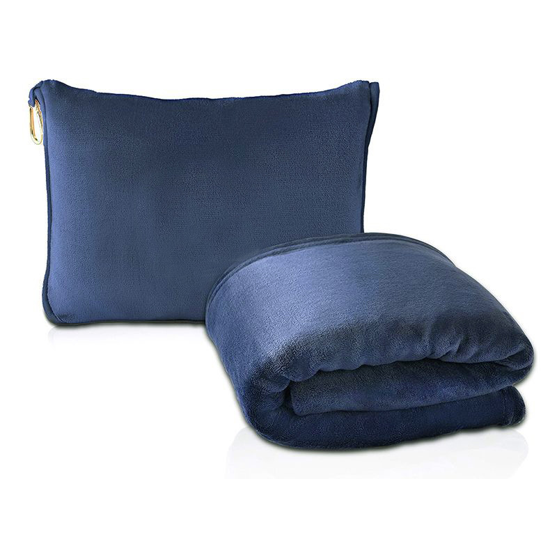 V888-ELOSUNG33023-202505261508-00 Navy Blue Multi-Function 2-in-1 Travel Blanket with Storage - 50 x 60 in (127 x 152 cm) Lightweight Airplane Companion - Image 1
