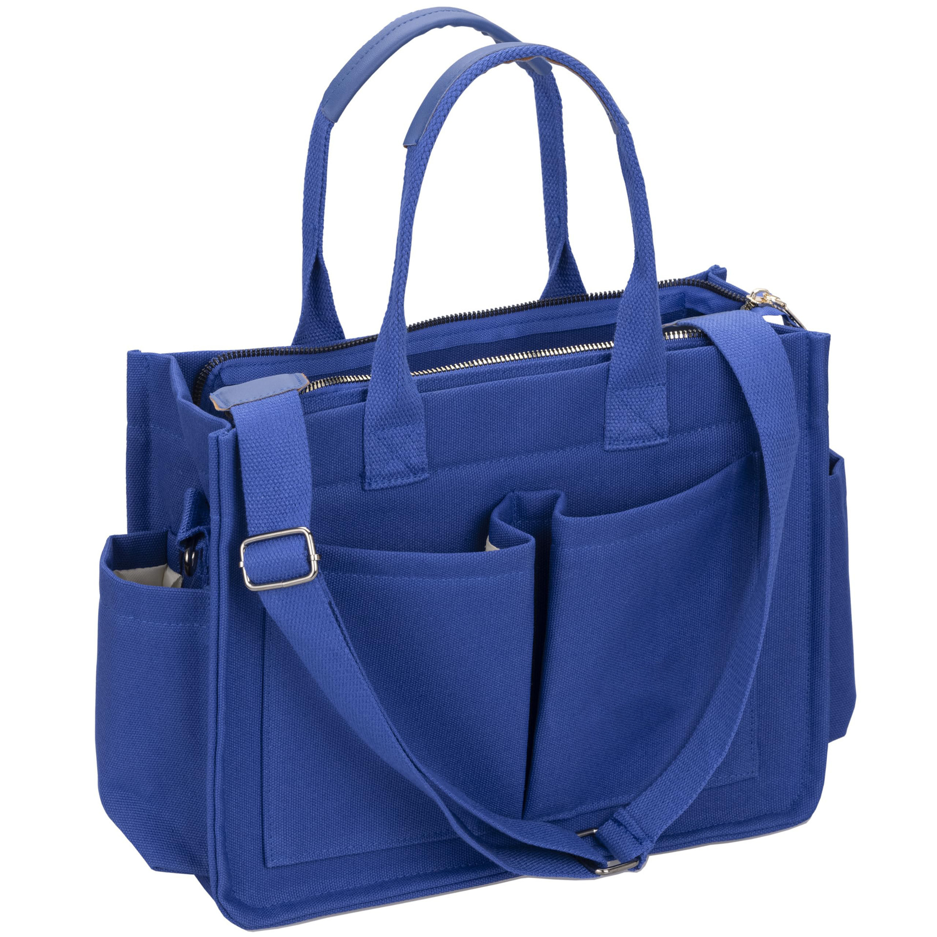 V888-ELOSUNG33088-202505281028-00 Blue Stylish Women's Large Canvas Tote Bag - 15.3in Laptop Mommy Bag with Crossbody Strap - Image 1
