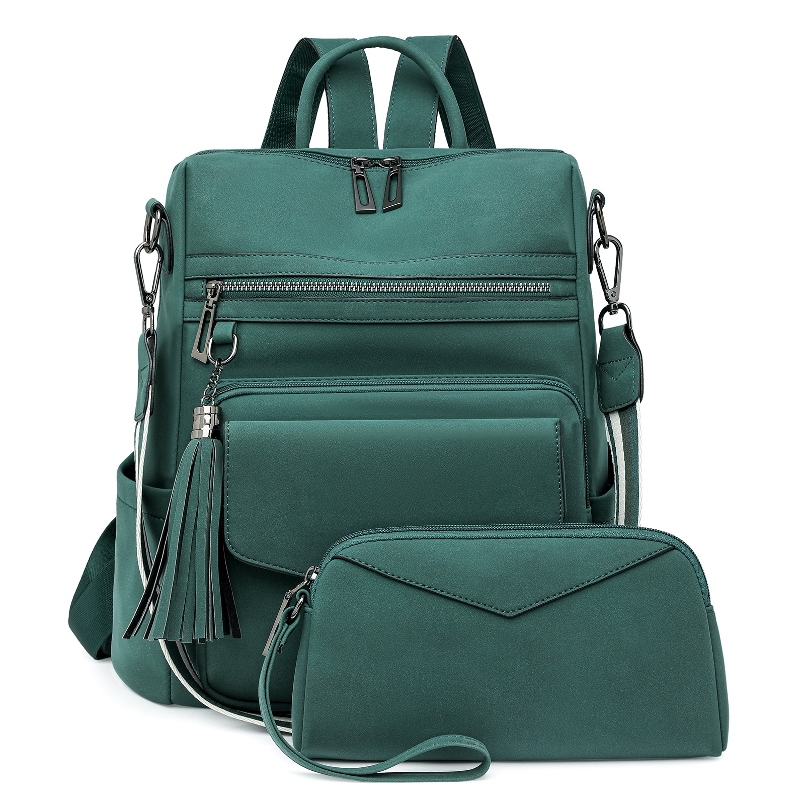 V888-ELOSUNG33183-202506061517-00 Green Women's Retro PU Leather Backpack - Dual-Color Tassel Design, Winter High-End Style - Image 1