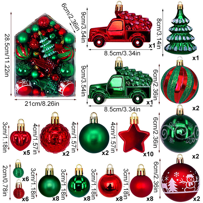 V888-ELOSUNG33197-202506061712-00 Automobile Model 72-Piece Christmas Bauble Set - Hand-Painted House and Round Ornaments - Image 1