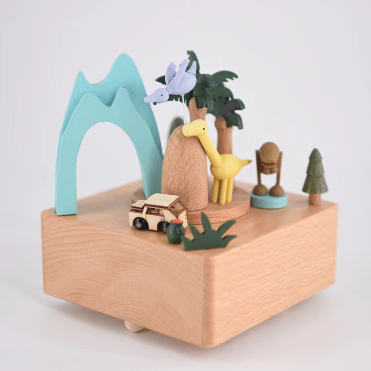 V888-ELOSUNG33266-202506111505-00 MAOMAO-Music Box (Jurassic Dinosaurs) Handmade Wooden Ferris Wheel Music Box - Christmas Carousel Hand-Cranked Desktop Decoration - Image 1