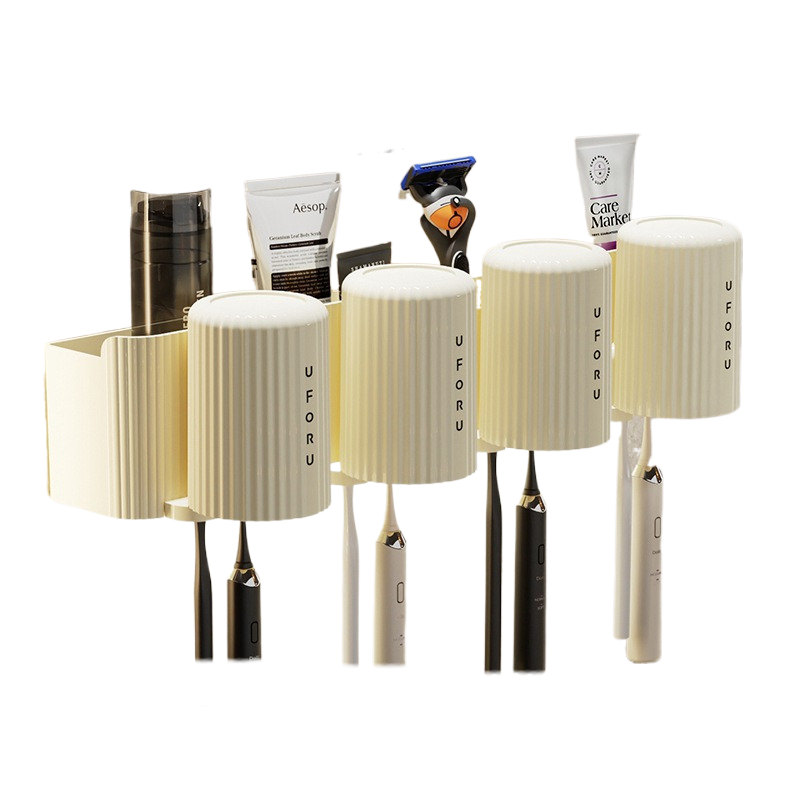 V888-ELOSUNG342-200121-00 Cream White+Cream White Toothed Brush Holder (4-pack) 20cm * 11.5cm * 11cm - Image 1