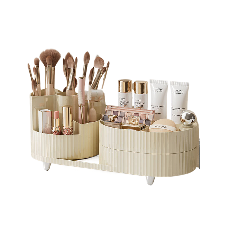 V888-ELOSUNG568-200043-00 Rotating cosmetics storage box, two-layer cream white - Image 1