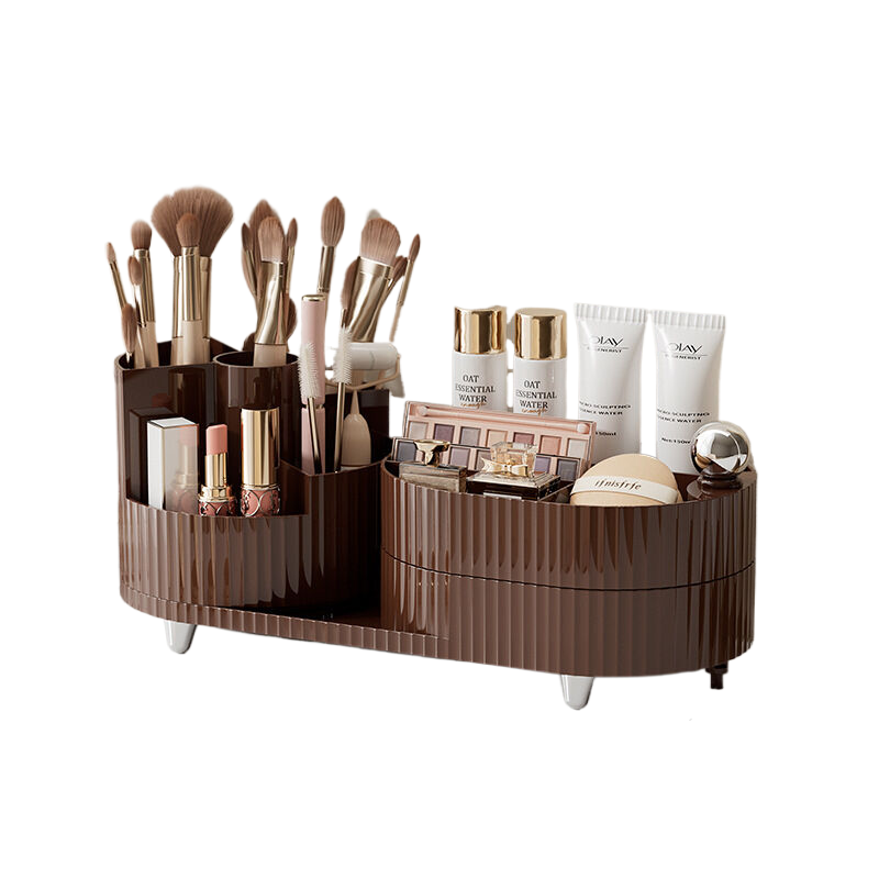 V888-ELOSUNG570-200041-00 Rotating cosmetics storage box, two-layer milk tea brown - Image 1
