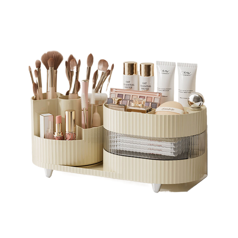 V888-ELOSUNG571-200040-00 Rotating cosmetics storage box with three layers of cream white - Image 1