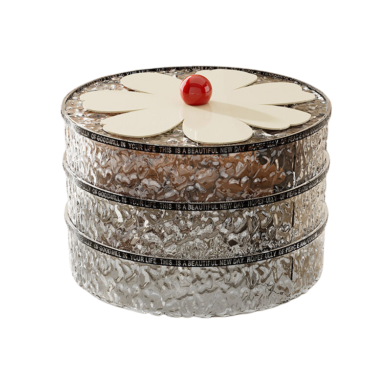 V888-ELOSUNG602-202011-00 Flower shaped grid with lid dried fruit box, three-layer transparent gray - Image 1