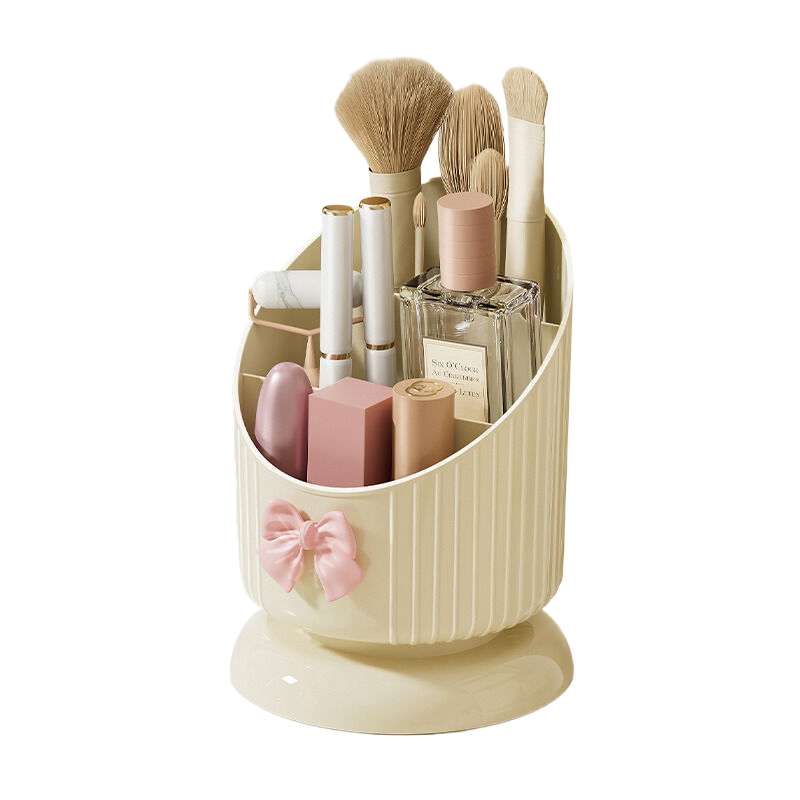 V888-ELOSUNG622-201995-00 Large capacity cosmetic storage box cream white (with bow tie) - Image 1