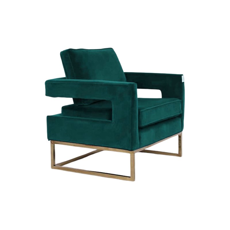V912-YT2820G_BLUE-204689-00 Golden Framed Bottom Armed Accent Chair_Blue - Image 1