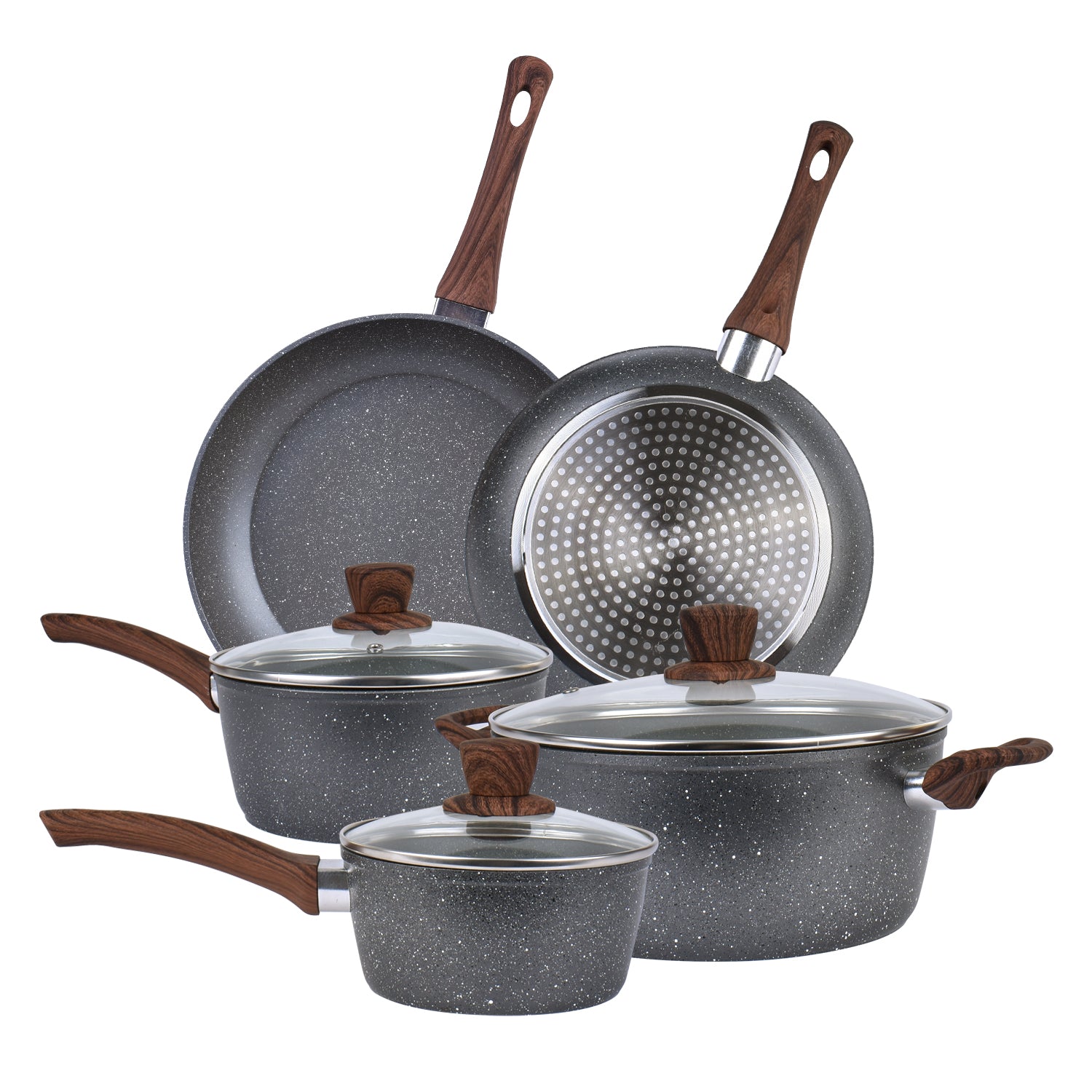 V915-CV0057-203946-00 5Pieces Non-Stick Marble Coating Saucepan/Casserole/Fry Pan Cookware Set - Image 1