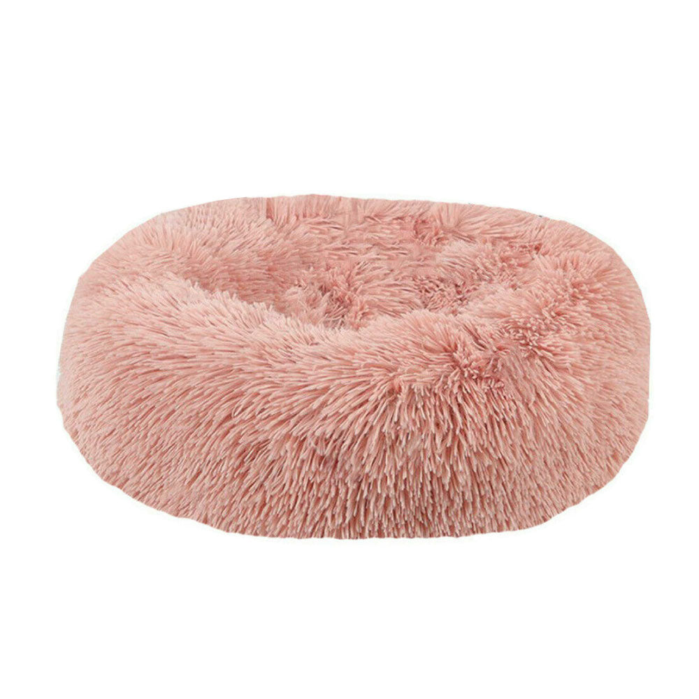 V915-ZP0099-L-204055-00 Plush Donut Faux Fur Calming Pet Nest - Salmon Pink - L - Image 1