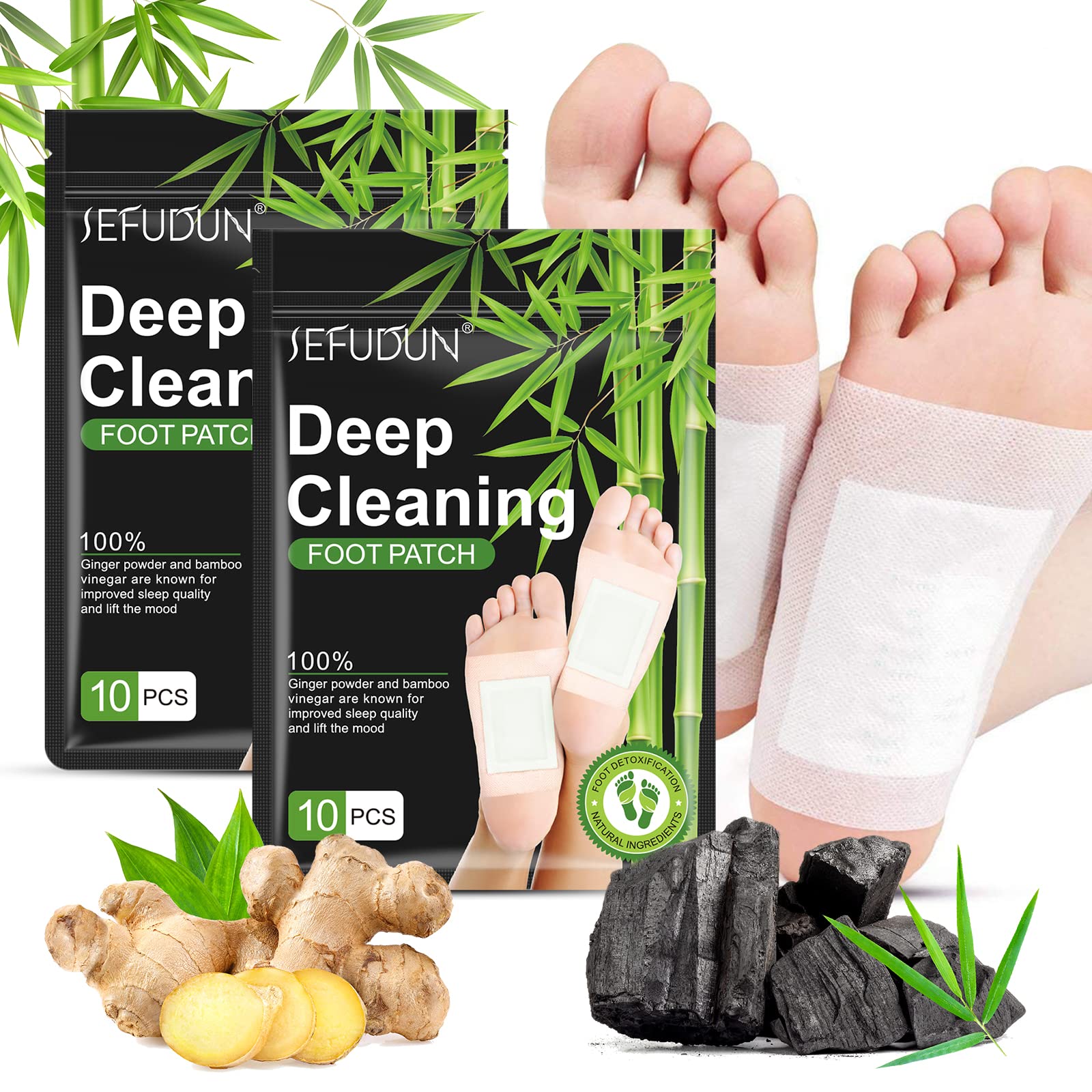 V932-DH-L2R2-EYZM-217134-00 20PCS Natural Bamboo Vinegar & Ginger Powder Foot Pads | Detox, Improve Sleep & Boost Metabolism - Image 1