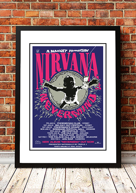 V967-A30444-A1-223724-00 Nirvana 'Nevermind' Australian Tour Poster 1992 - Framed A1 - Image 1