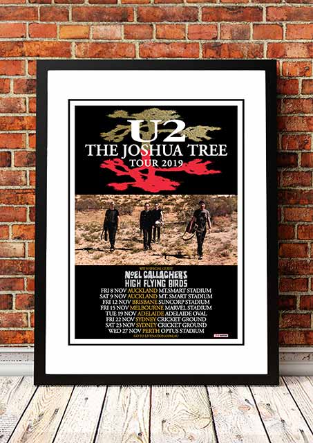 V967-A30457-A3-223630-00 U2 'Joshua Tree' Australian Tour Poster 2019 - Framed A3 - Image 1