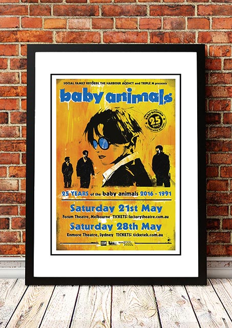 V967-SS0433-A4-202504150906-00 Baby Animals ’25 Years’ Sydney / Melbourne, Australia 2016 Tour Poster - Framed A4 - Image 1