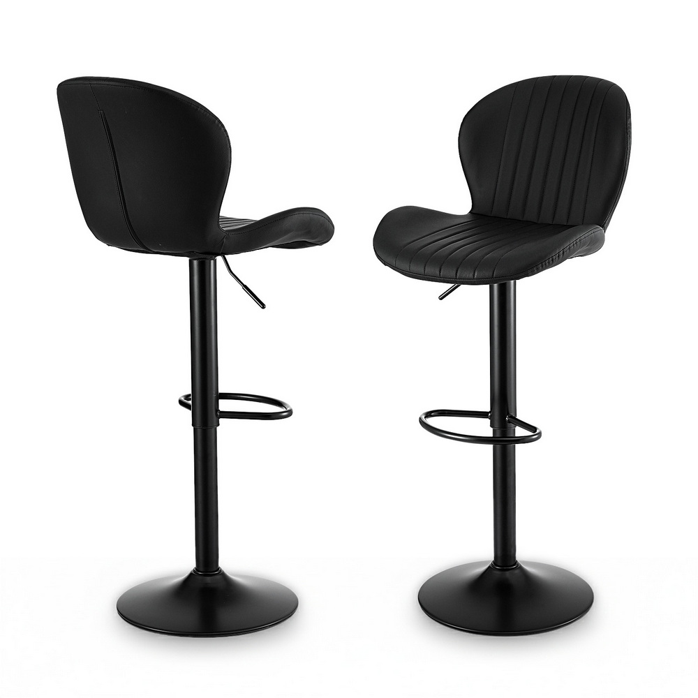 BA-KJ-5681-BKX2-202509101916-00 Artiss 2x Bar Stools Kitchen Swivel Gas Lift Counter Chair Shell Leather Black - Image 1