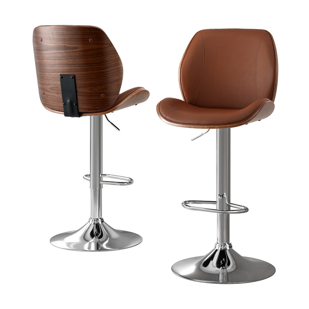 BA-TW-1209-BRX2-202507181418-00 Artiss 2X Bar Stools Bentwood Adjustable Kitchen Counter Chair Leather Brown - Image 1