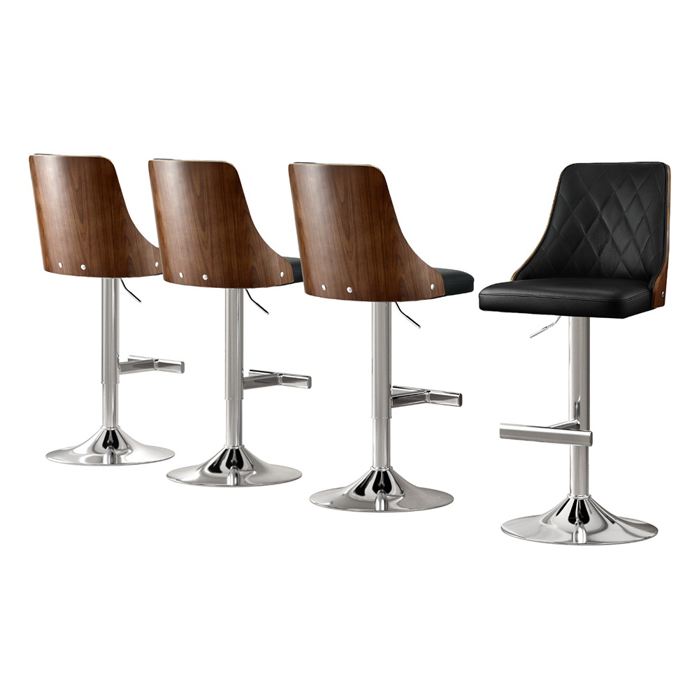 BA-TW-T4061-BKX4-202507181426-00 Artiss 4X Bar Stool Wood Swivel Adjustable Kitchen Counter Stool Leather Black - Image 1